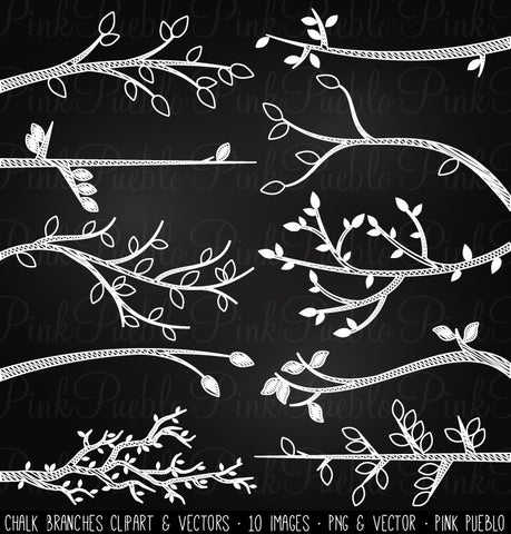 Chalkboard Tree Branch Silhouettes Clipart - PinkPueblo