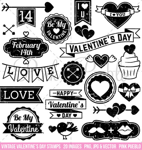 Vintage Valentine's Day Stamps Clipart and Vectors - PinkPueblo