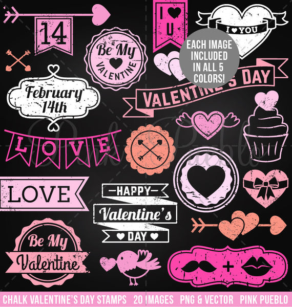 Chalkboard Valentine's Day Stamps Clipart and Vectors - PinkPueblo