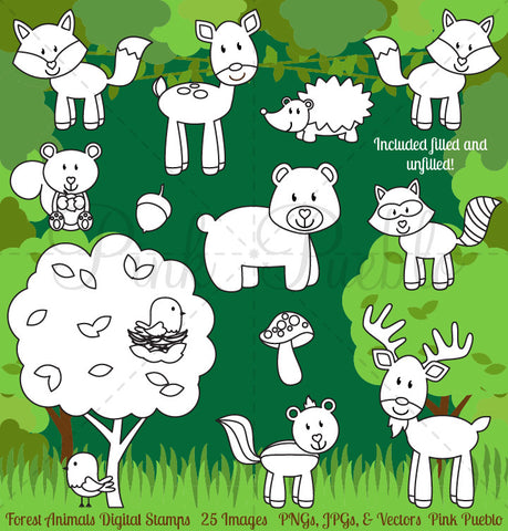 Forest Animals Digital Stamps - PinkPueblo