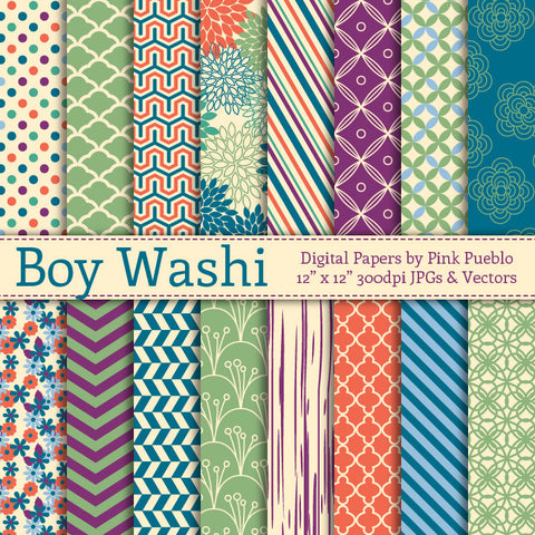Boy Washi Digital Papers - PinkPueblo