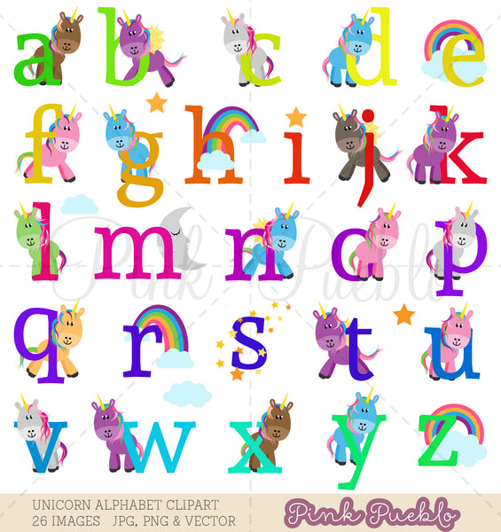 Lowercase Unicorn Alphabet Clipart & Vectors - PinkPueblo
