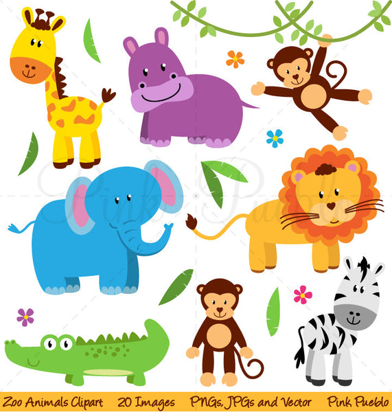 Zoo, Jungle, Safari Animals Clipart - PinkPueblo