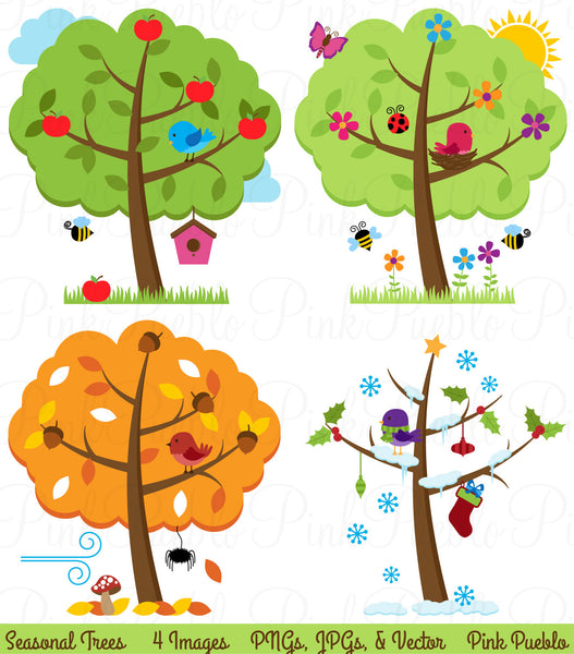 Four Seasons Trees Clipart & Vectors - PinkPueblo