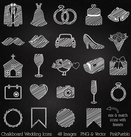 Chalkboard Wedding Icons Clipart and Vectors - PinkPueblo