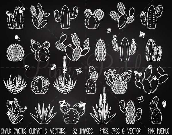 Chalkboard Cactus & Succulents Clipart and Vectors - PinkPueblo