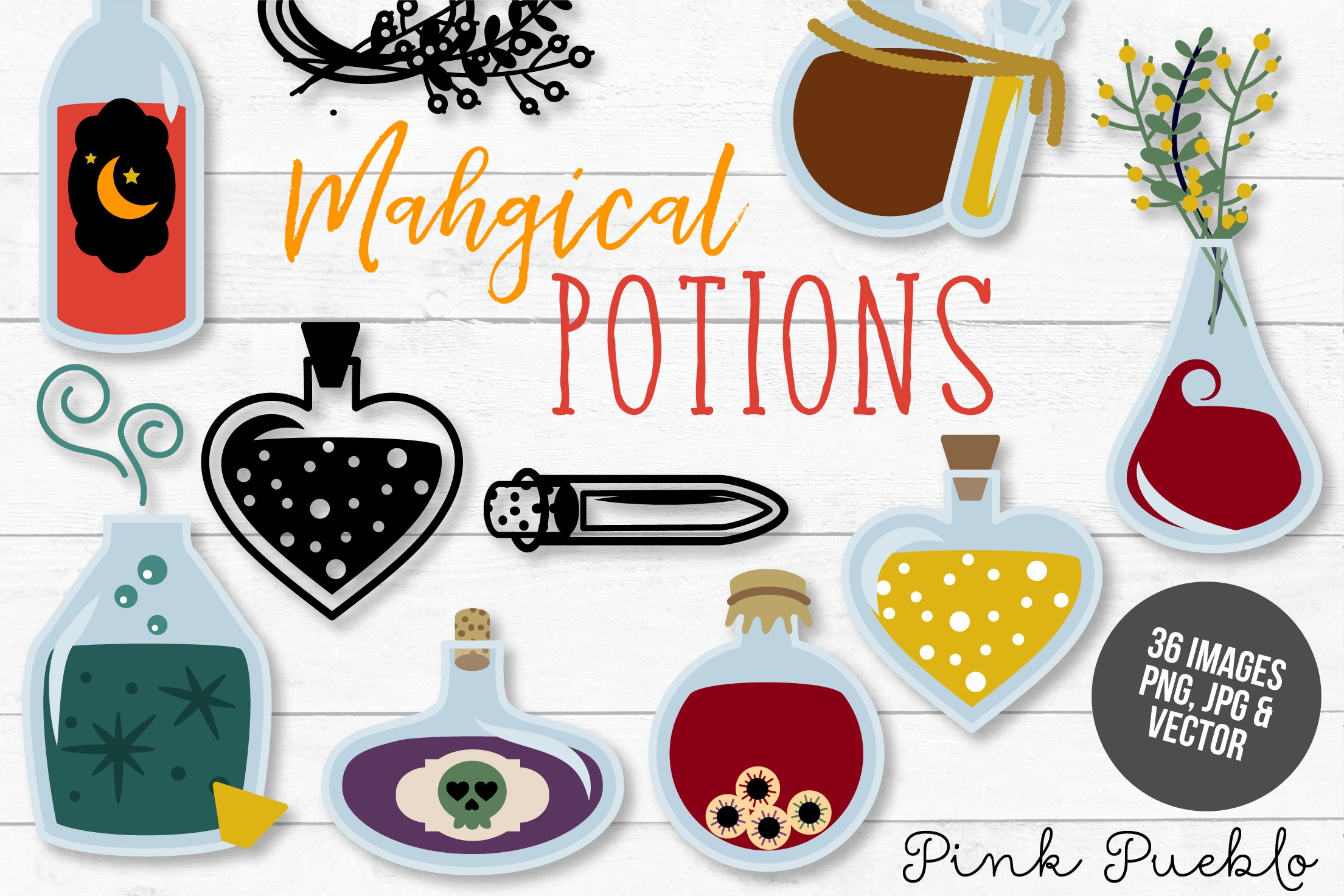 Fairy Potions Clipart Design Png Graphic by Poonsup