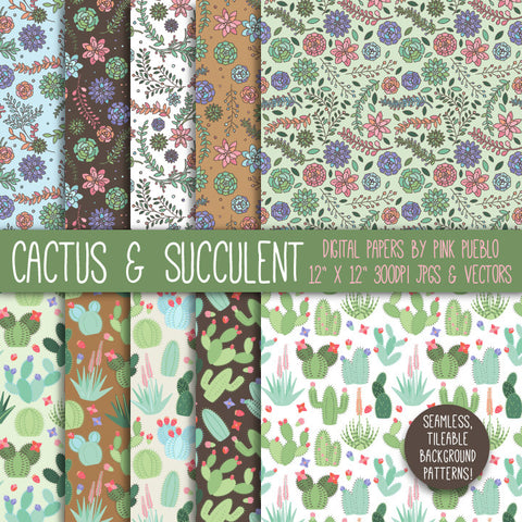 Cactus and Succulent Digital Paper - PinkPueblo