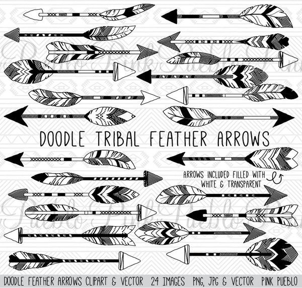 Doodle Tribal Feather Arrows Clipart - PinkPueblo