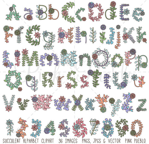 Succulent Alphabet Clipart and Vectors - PinkPueblo