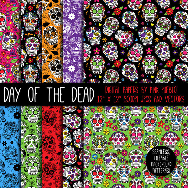 Day of the Dead Skulls Patterns and Papers - PinkPueblo