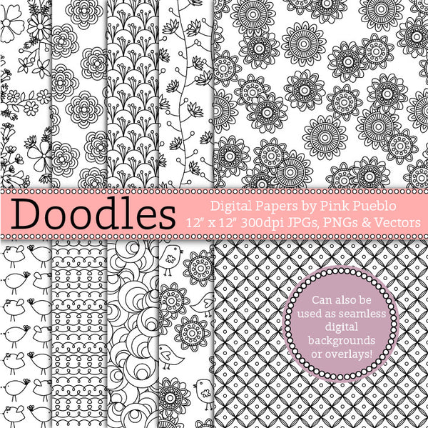 Doodle Papers or Seamless Backgrounds - PinkPueblo