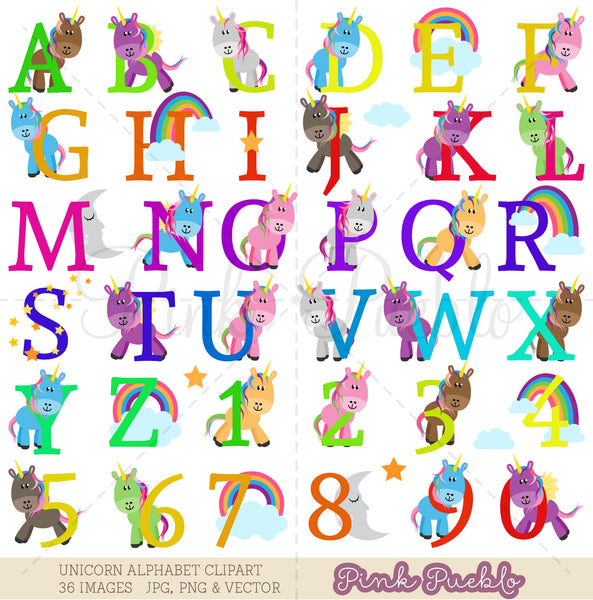 Uppercase Unicorn Alphabet Clipart & Vectors - PinkPueblo