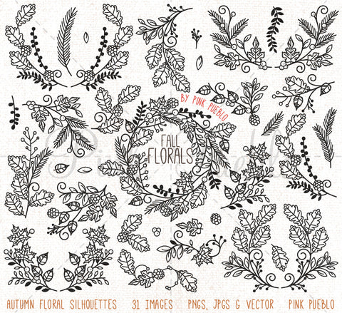 Thanksgiving Flower Silhouettes Clipart and Vectors - PinkPueblo