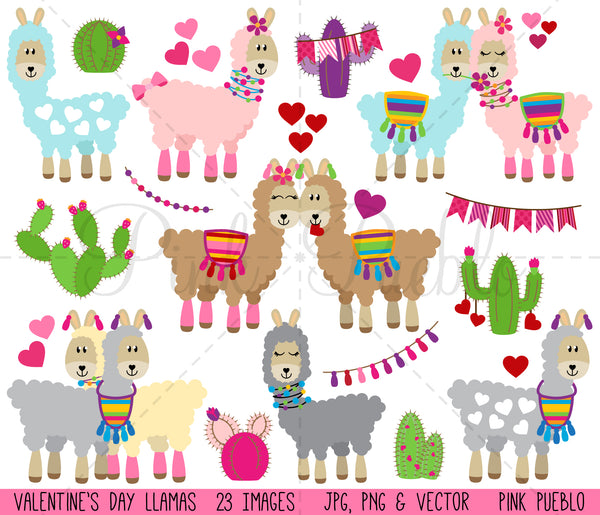 Valentine's Day Llama Clipart and Vectors - PinkPueblo