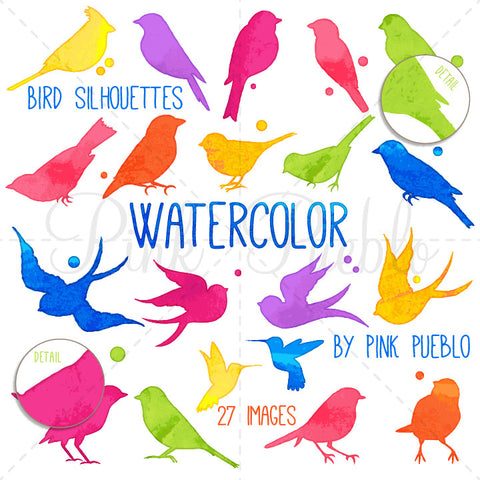 Watercolor Bird Silhouettes Clipart and Vectors - PinkPueblo