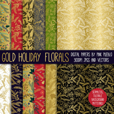 Faux Gold Foil Christmas Patterns or Digital Paper - PinkPueblo