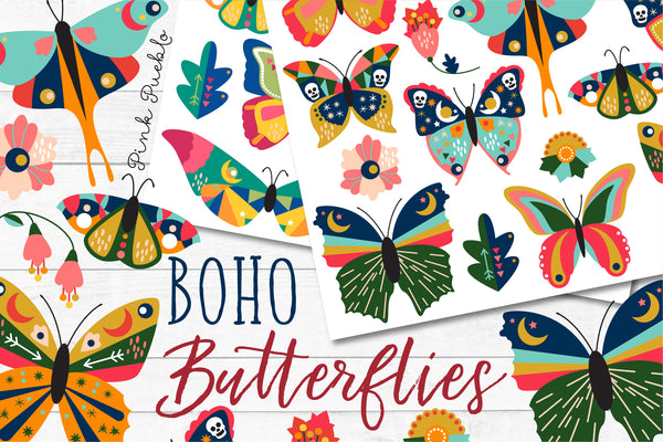 Boho Butterfly Clipart and Vectors - PinkPueblo