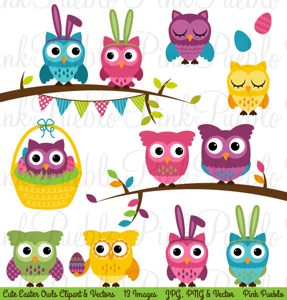 Spring Easter Owl Clipart & Vectors - PinkPueblo