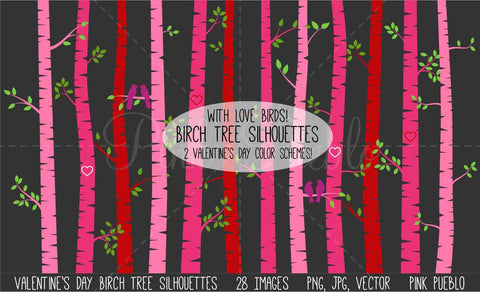 Valentine's Day Birch Trees Clipart and Vectors - PinkPueblo