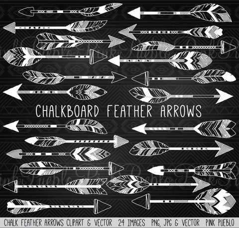 Chalkboard Feather Arrows Clipart - PinkPueblo