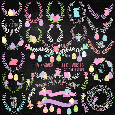Chalk Easter Laurel Clipart Vectors - PinkPueblo