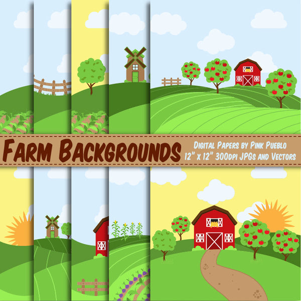 Farm Digital Paper or Backgrounds - PinkPueblo