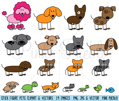 Stick Figure Pets or Animals Clipart and Vector - PinkPueblo