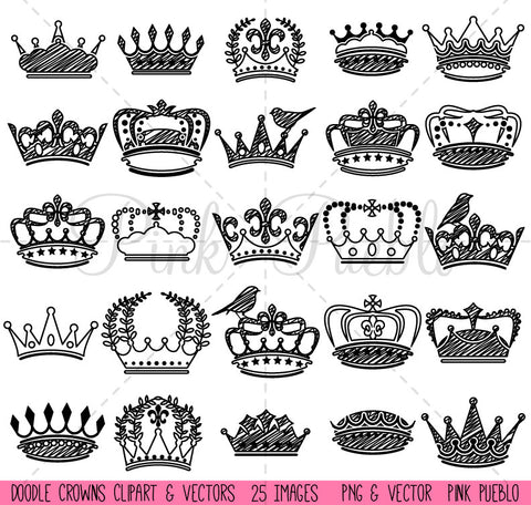 Doodle Crown Clip Art and Vectors - PinkPueblo