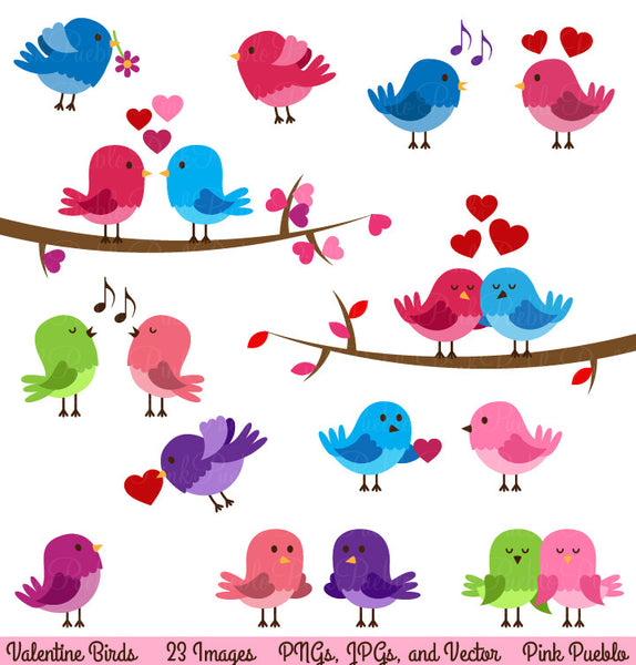 Valentine Birds Clipart and Vectors - PinkPueblo