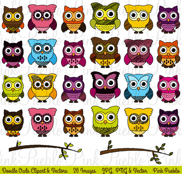 Doodle Owl Clipart and Vectors - PinkPueblo