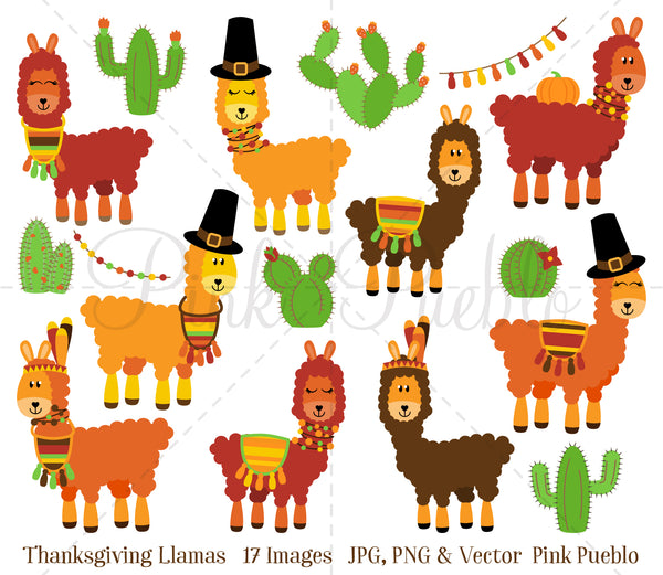 Thanksgiving Llama Clipart and Vectors - PinkPueblo