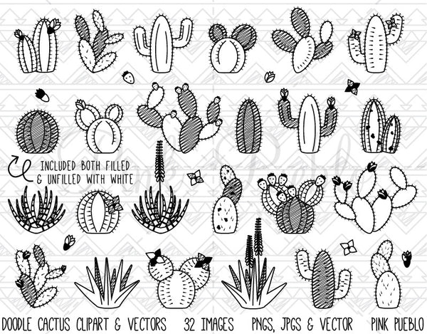 Doodle Cactus and Succuclent Clipart & Vectors - PinkPueblo