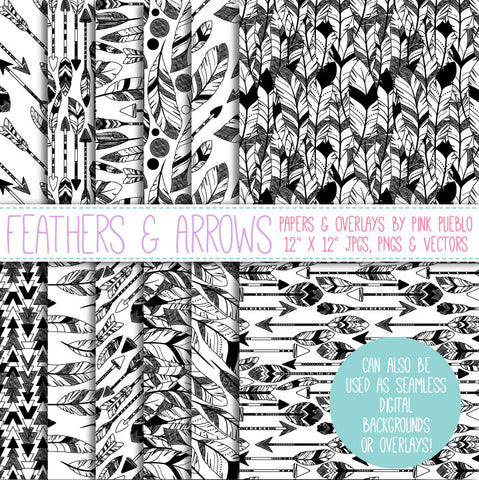 Feather and Arrow Backgrounds or Digital Papers - PinkPueblo