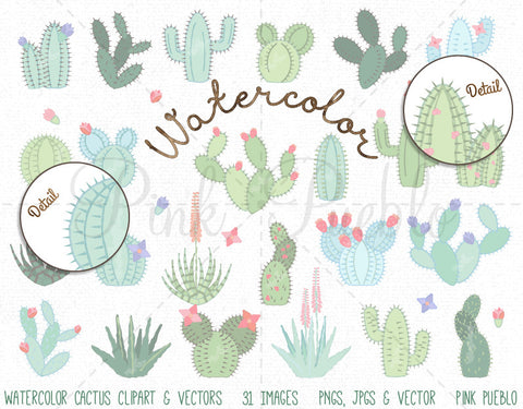 Watercolor Cactus Clipart and Vectors - PinkPueblo