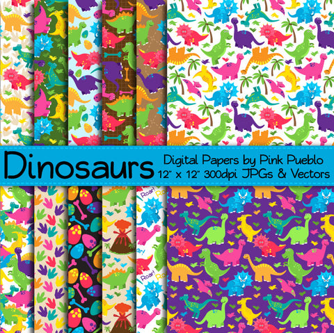 Cute Dinosaur Patterns and Papers - PinkPueblo