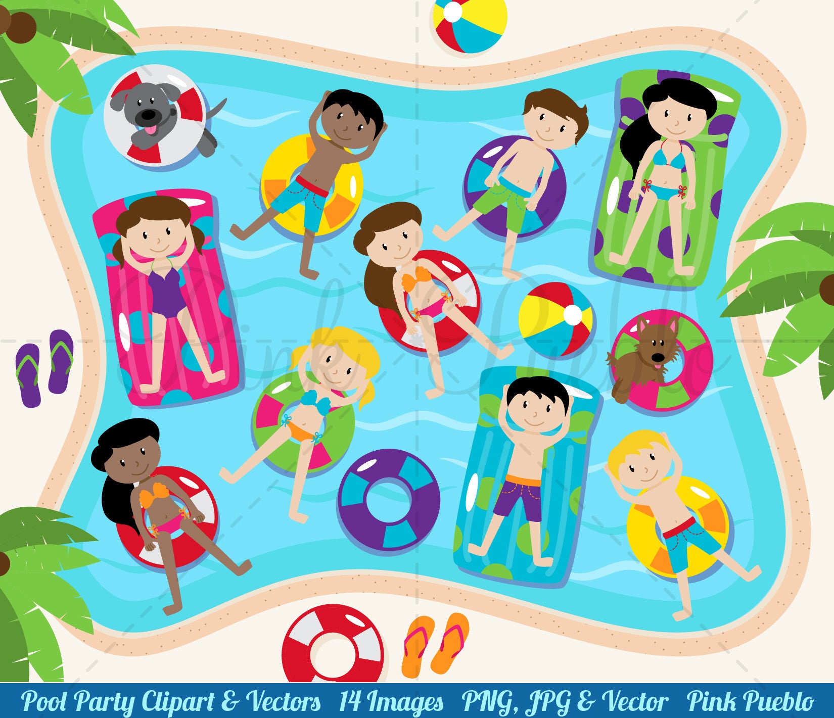 Clipart, Silhouettes, Art Party, Luau Party, Album, - Pool Party Kids  Clipart - Png Download (#74531) is a creat…