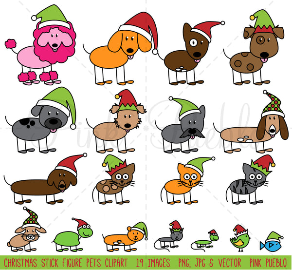 Christmas Stick Figure Pets Clipart and Vectors - PinkPueblo