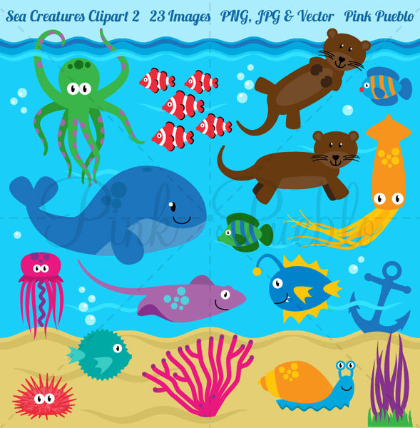 Sea Animals Clipart and Vectors - PinkPueblo