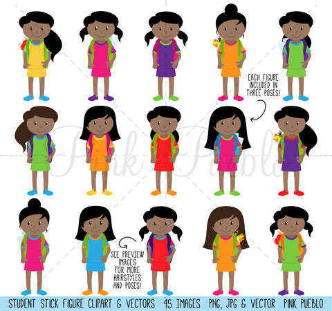 Huge Pack of African American Female Student Clipart and Vectors - PinkPueblo