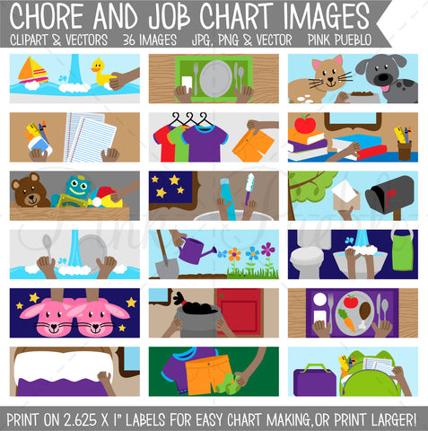 Chore Chart Clipart, Printable Chore Chart for Kids - Commercial and Personal Use - PinkPueblo