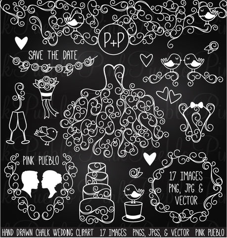 Hand Drawn Chalkboard Wedding Clipart - PinkPueblo