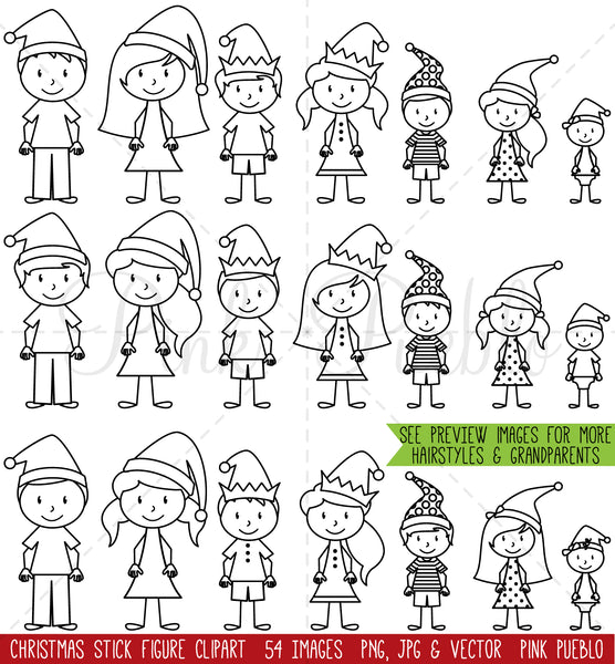 Christmas Stick Figure Clipart and Digital Stamps - PinkPueblo
