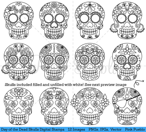 Day of the Dead Skull Digital Stamps - PinkPueblo