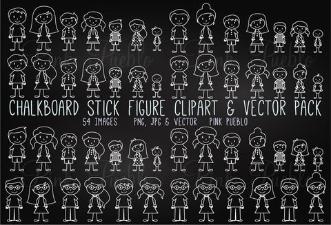 Chalkboard Stick Figure Families Clipart - PinkPueblo