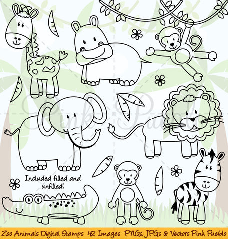 Zoo Animal Digital Stamps - PinkPueblo