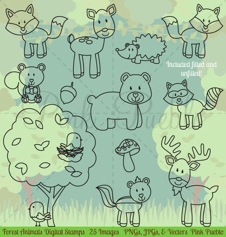 Forest Animals Digital Stamps - PinkPueblo