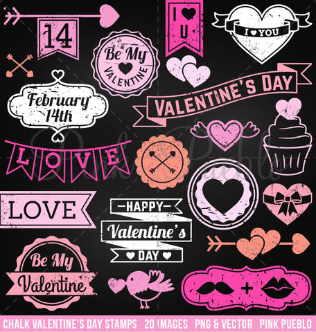Chalkboard Valentine's Day Stamps Clipart and Vectors - PinkPueblo