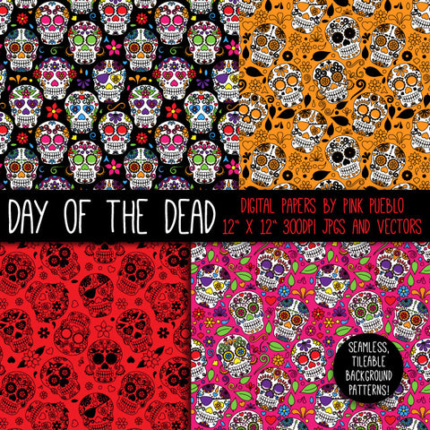 Day of the Dead Skulls Patterns and Papers - PinkPueblo
