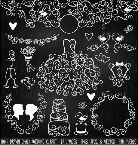 Hand Drawn Chalkboard Wedding Clipart - PinkPueblo